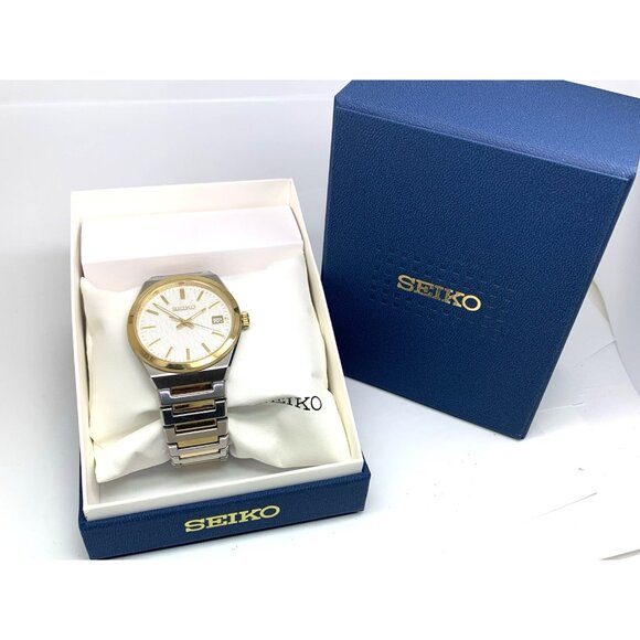 Seiko Men's Watch SUR558 Quartz Silver Dial Date Two Tone Stainless Steel 39mm - Picture 3 of 15